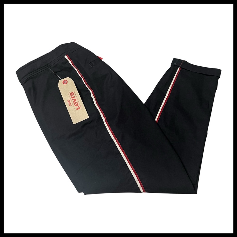 Levi's Black Cropped Pants with Red and White Stripe